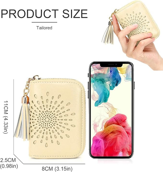 APHISON RFID Credit Card Holder Zipper Card Case Small Wallets for Women Leather Sunflower Style Ladies Girls Credit Card Case 1ZIP-LIGHT-YELLOW