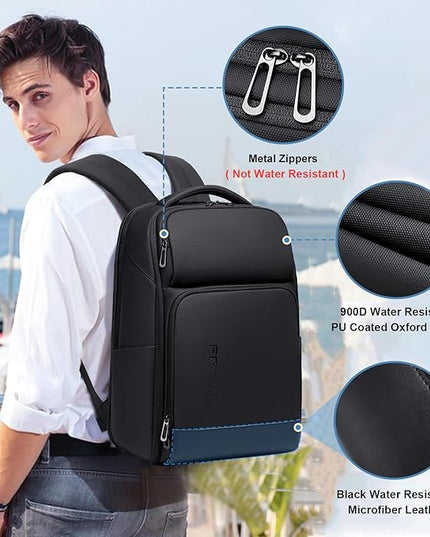 FENRUIEN Business Laptop Backpack 17 Inch, Water Resistant Computer Backpack with Charger, Black Travel Backpack Laptop Bag for Men