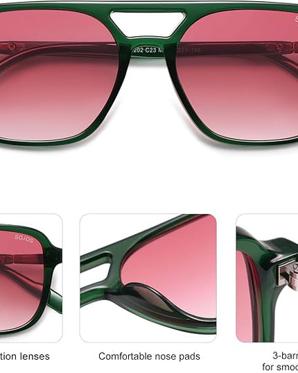 SOJOS Retro Aviator Sunglasses for Women Men,Trendy Rectangle Womens Mens Shades Sun Glasses SJ2202
