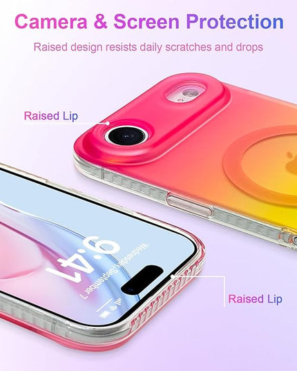 Aesthetic Case for iPhone Air Case for Women Girls [Compatible with Magsafe] Cute Girly Trendy Glitter Sparkly Rainbow Magnetic Protective Phone Cover, Matte Iridescent Red & Yellow
