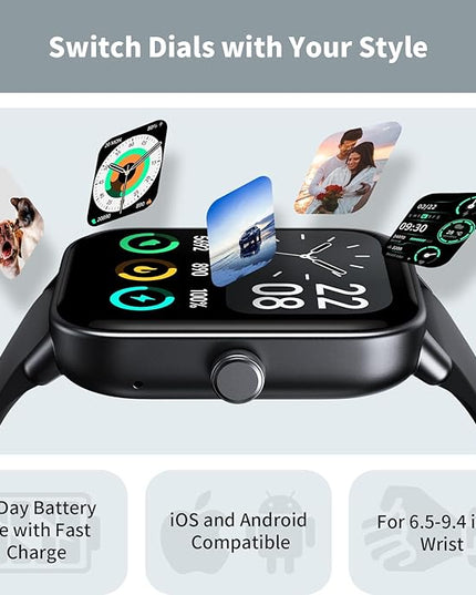 Smart Watches for Men Women, 1.8" Screen Activity Tracker, Heart Rate/Sleep/SpO2 Monitor, Make/Answer Calls, IP68 Waterproof Smartwatch for iPhone & Android, 101+ Sport Modes Fitness Reloj Inteligente