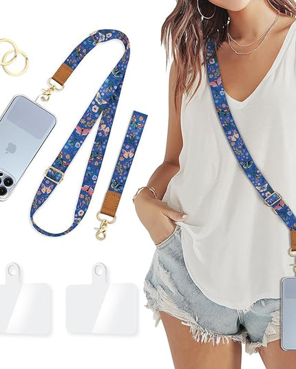 Butterfly Floral Phone Lanyard Crossbody Strap, Cell Phone Lanyards for Women, Wrist Strap Wristlet Adjustable Accessories Around The Neck Travel Essentials Gift