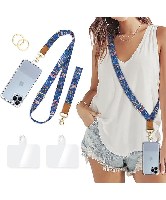Butterfly Floral Phone Lanyard Crossbody Strap, Cell Phone Lanyards for Women, Wrist Strap Wristlet Adjustable Accessories Around The Neck Travel Essentials Gift