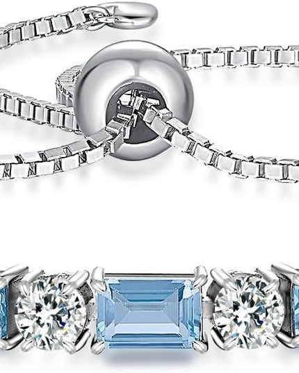 Birthstone Tennis Bracelets for Women White Gold Sterling Silver Gemstone Bracelets Adjustable Chain 6-9 Inchs Jewelry Anniversary Birthday Gifts for Women Mom Wife Her