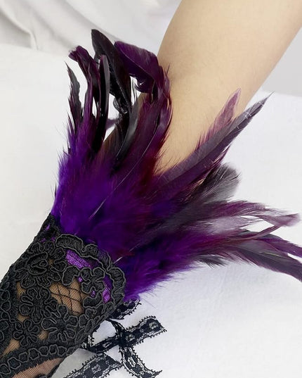 HOMELEX Women Black Lace Feather Gloves Witch Angel Costume Accessories Swan Wings Wrist Bands