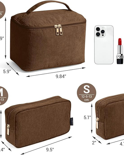 MAGEFY Small Makeup Bag for Purse Mini Cosmetics Bag Corduroy Cute Cosmetic Pouch for Women with Slip-in Pockets