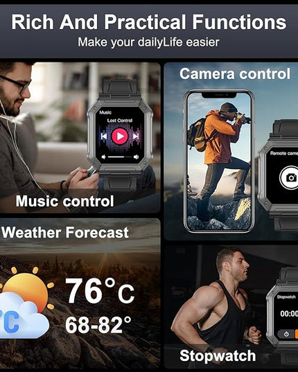 Smart Watch for Men Fitness Tracker: Military Digital Mens Watches Bluetooth Make Answer Call Running Waterproof Smartwatch Android Phones iPhone Samsung Compatible Heart Rate Monitor Step Pedometer