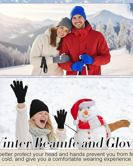 Suhine Bulk Winter Hats and Gloves Set Warm Beanie Gloves Pack Homeless Supplies for Cold Weather Charity