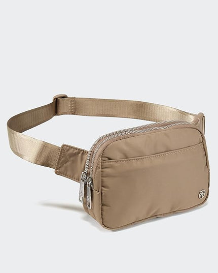 Pander Everywhere Belt Bag for Women, 5 Zipper Pockets Nylon Crossbody Fanny Pack Purse (Gray Brown)