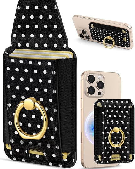 Shorogyt Compatible with Magsafe Wallet with Ring Grip Magnetic Card Holder - Cute Phone Wallets with Stand for iPhone 17/16/15/14/13/12 Series for Women Girls Polka Dot Design, Fit 7 Cards