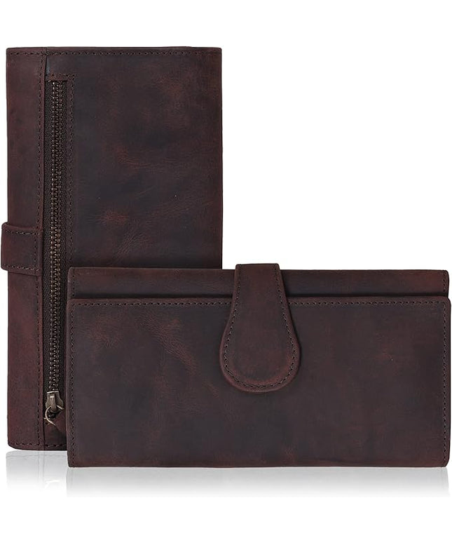 Real Leather Women Wallet Leather with RFID Blocking -Trifold Card Holder Designer Ladies Clutch with ID Window Wallets