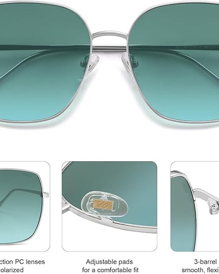 SOJOS Trendy Oversized Square Metal Frame Sunglasses for Women Men Retro Big Flat Lens UV Protection Sunglasses SJ1146