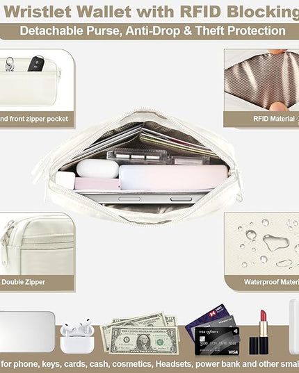 Phone Strap Crossbody, Clip and Go Strap for Phone with Wallet Crossbody, Adjustable Phone Lanyard Belt Strap with Detachable RFID Wristlet Wallet (XL-Cream)