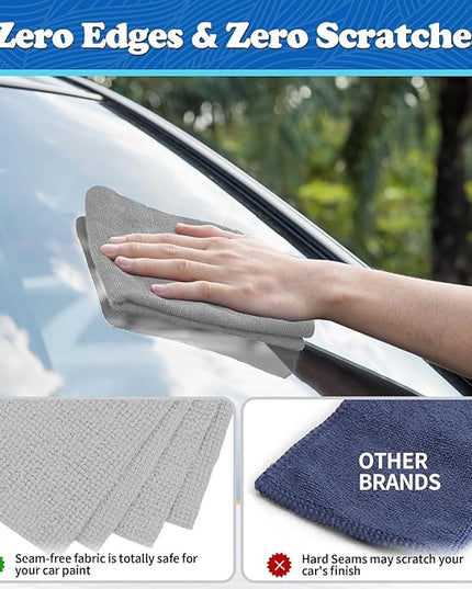 FIXSMITH Microfiber Cleaning Cloth, Shop Towels Bulk, 24 Pack Microfiber Towels for Cars, All-Purpose Absorbent Cleaning Rags, Dust Cloth for Automotive, Mechanic, Garage, Bar, 12 x 11 inch
