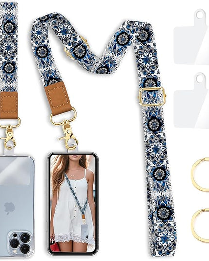 Phone Lanyard Crossbody Strap, Boho Bohemian Cell Phone Lanyards for around the Neck Wristlet Wrist Strap Adjustable for Key Case ID Badges Accessories Travel Essentials