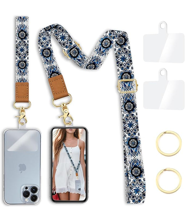 Phone Lanyard Crossbody Strap, Boho Bohemian Cell Phone Lanyards for around the Neck Wristlet Wrist Strap Adjustable for Key Case ID Badges Accessories Travel Essentials