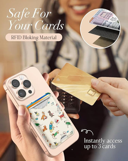 Shorogyt Compatible with Magsafe Wallet Magnetic Card Holder - Dogs Phone Wallets for Women Teen Girls Cute for iPhone 17/16/15/14/13/12 Series Slim for Apple Mag RFID Magnet, Fit 3 Cards
