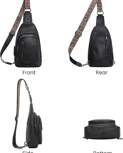 HESHE Leather Sling Bag for Women Crossbody Bags with Multi-Pocket Stylish Fanny Packs for Travel Chest Bag