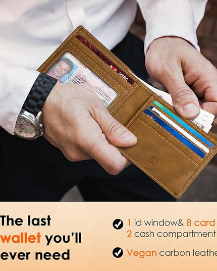 RUNBOX Wallet for Men Slim Leather Bifold RFID Blocking Minimalist Front Pocket Design with Gift Box