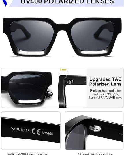 VANLINKER Thick Square Sunglasses for Men Women Retro Chunky Rectangle Shades UV400 Protection VL9731