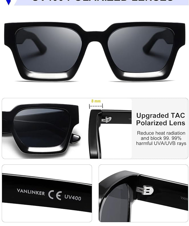 VANLINKER Thick Square Sunglasses for Men Women Retro Chunky Rectangle Shades UV400 Protection VL9731