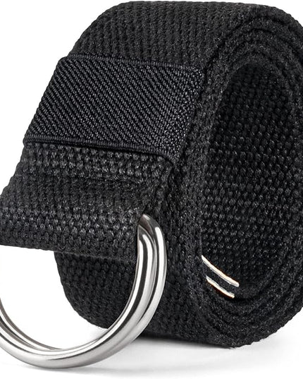 maikun Mens & Womens Canvas Belt with Black D-ring Buckle 1 1/2" Wide Solid Color Fabric Belt for Men