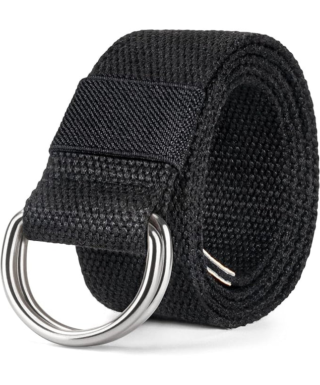 maikun Mens & Womens Canvas Belt with Black D-ring Buckle 1 1/2" Wide Solid Color Fabric Belt for Men