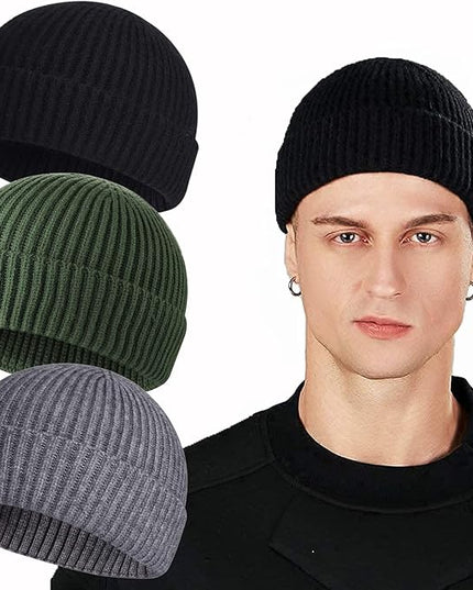 ROYBENS Swag Wool Knit Cuff Short Fisherman Beanie for Men Women, Winter Warm Hats