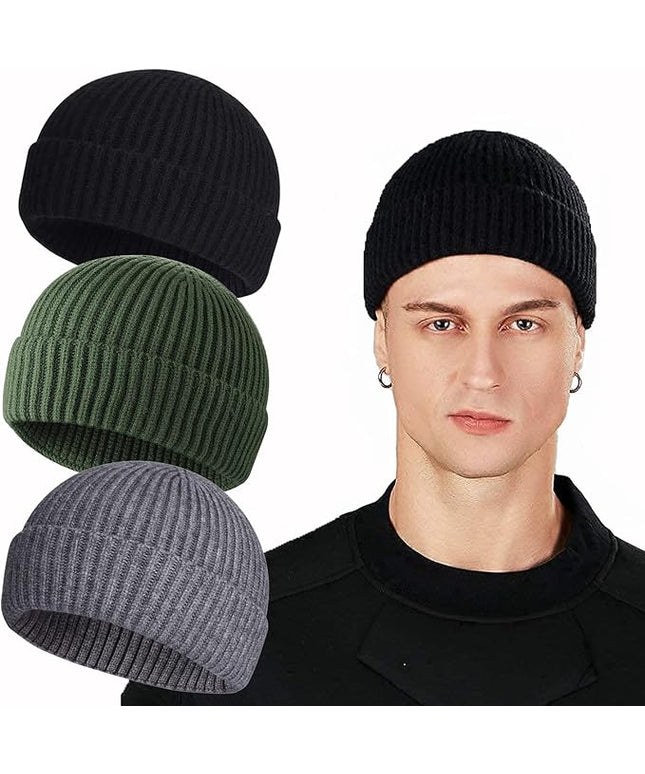 ROYBENS Swag Wool Knit Cuff Short Fisherman Beanie for Men Women, Winter Warm Hats