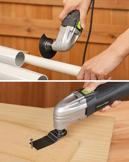 GALAX PRO 22000 OPM 2.0A Oscillating Multi Tool, 3 Degree Oscillating Angle with 3 Pieces Saw Blades, 1 Piece Semi Circle Blade Sanding Plate, 6 Pieces Sanding Papers for Grinding