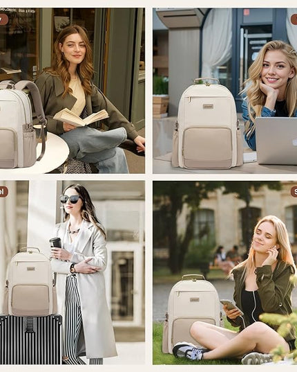 LOVEVOOK Laptop Backpack for Women with Pouch Pocket for Large Capacity Cup,18 Inch Laptop Computer Bag Travel Backpack Purse,Waterproof Work Business Backpack College Teacher Bags,Beige-Khaki
