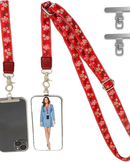 LEMEDE Wrist Keychain and Adjustable Phone Lanyard, Silver Hook Phone Crossbody Strap with 360° Rotating Phone Pads