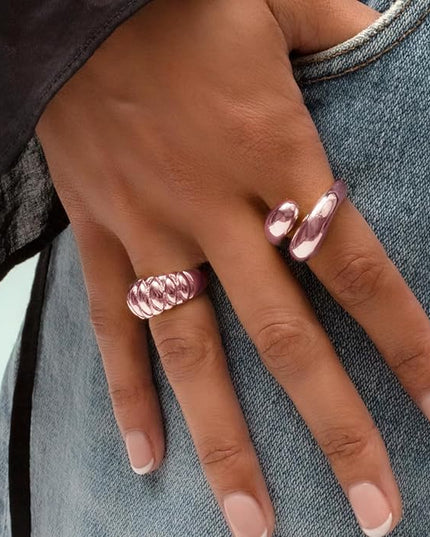 ÌF ME 10 PCS Gold Rings Set for Women Non Tarnish, 18K Gold Plated Chunky Stackable Rings, Statement Stacking Womens Ring Pack