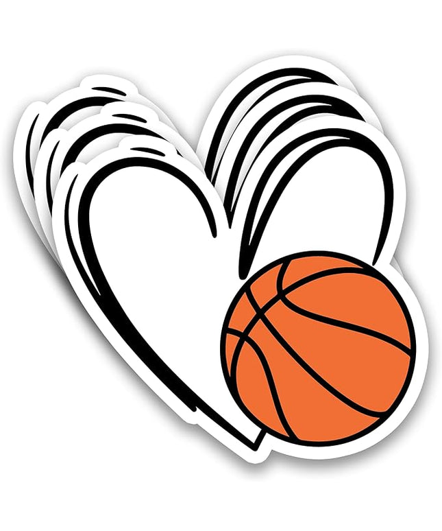 (3Pcs) Basketball Stickers Waterproof Vinyl Basketball Heart Decals for Water Bottle, Tumbler, Laptop, Phone Case, Poster Board, Scrapbooking, Team Players, Coach, 3" x 2.8"