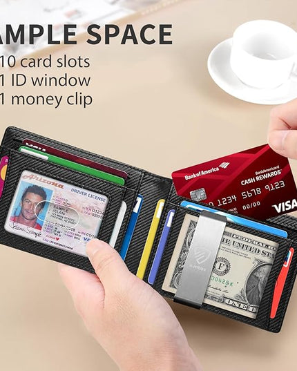 RUNBOX Mens Slim Wallet with Money Clip RFID Blocking Bifold Credit Card Holder for Men with Gift Box