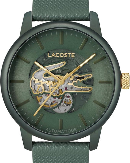 Lacoste.12.12 Men's Automatic Watch - Sporty Leather Strap - Water Resistant up to 5ATM/50 Meters - Self-Winding - Premium Fashion Timepiece - Gift for Him - 44mm