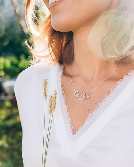 HOPE LOVE SHINE Birthday Necklace – Fashion Jewelry 16+2", 14K Gold Plated Sterling Silver with 3 Interlocking Rings, Hypoallergenic and Comfortable – A Thoughtful Choice for Birthday for Women