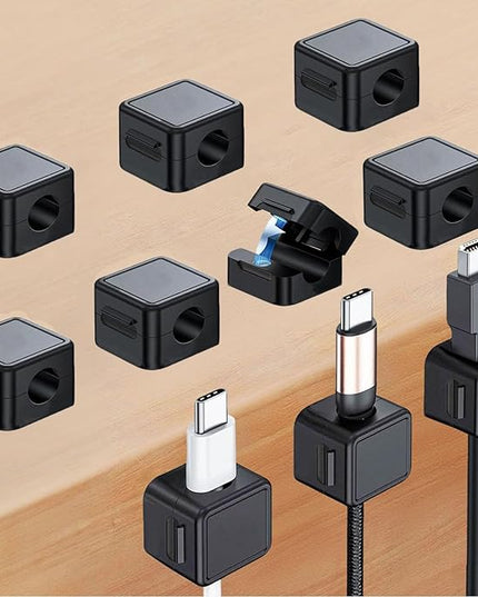 2026 Upgraded Cord Organizer, 10 Pack Magnetic Cable Management, Cord Holder for Desk, Adhesive Cable Clips Wire Keeper for Nightstand, Home, Office, Desktop, Car, Wall (Black)