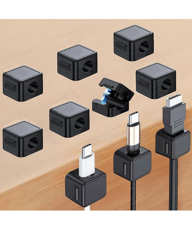 2026 Upgraded Cord Organizer, 10 Pack Magnetic Cable Management, Cord Holder for Desk, Adhesive Cable Clips Wire Keeper for Nightstand, Home, Office, Desktop, Car, Wall (Black)