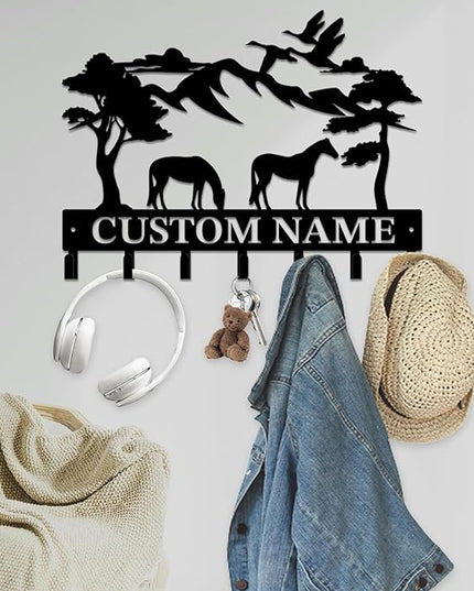 peanut case Personalized Farm Horse Keys Hooks,Custom Name Metal Cowboy Horse Art Keys Hooks,Metal Horse Lover Wall Home Storage Decorative Keys Hooks,Key Holder Hooks for Wall (Style D)