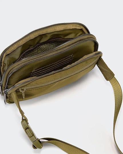Pander Everywhere Belt Bag for Women, 5 Zipper Pockets Nylon Crossbody Fanny Pack Purse (Dark Moss)