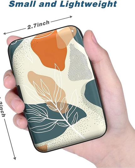 Atufsuat Credit Card Holder, Mini Aluminum Card Wallet RFID Blocking Slim Metal Hard Card Case for Women Men, White Leaves