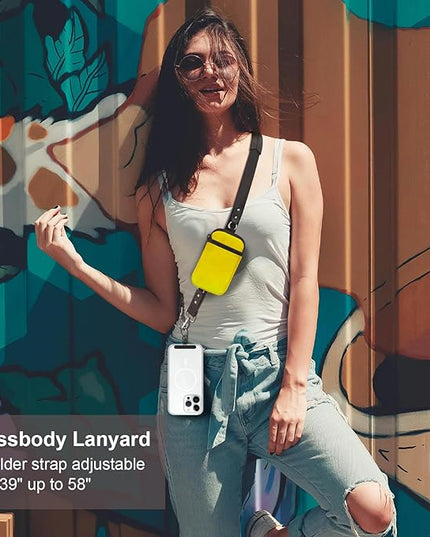 Clip and Go Strap for Phone With Wallet Crossbody (Detachable RFID Blocking Wallet) - Adjustable Phone Lanyard Crossbody with 360° Rotatable Tether Tabs for All Phones (Yellow)