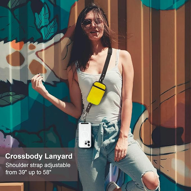 Clip and Go Strap for Phone With Wallet Crossbody (Detachable RFID Blocking Wallet) - Adjustable Phone Lanyard Crossbody with 360° Rotatable Tether Tabs for All Phones (Yellow)
