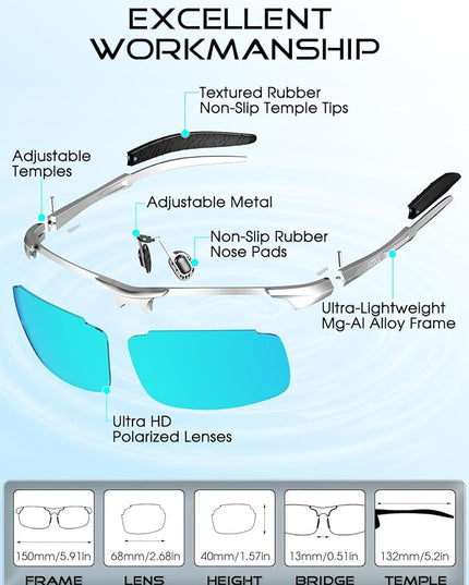 ATTCL Polarized Sunglasses Men Sports: UV Protection Anti Glare Wrap Around Lightweight Metal Driving Fishing Golf Running
