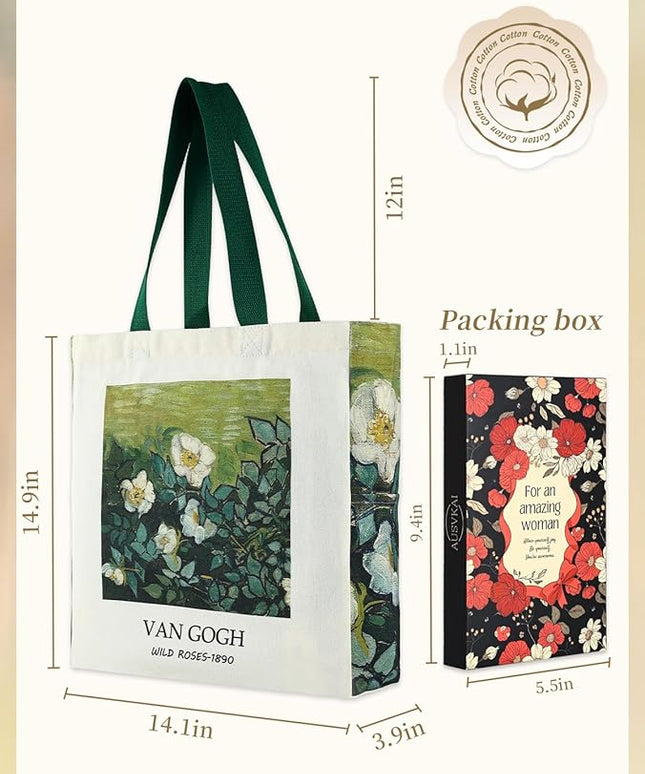 AUSVKAI Cute Canvas Tote Bag for Women, Reusable Designer Bags with Handles Pockets&Snaps for College Beach Everyday Grocery