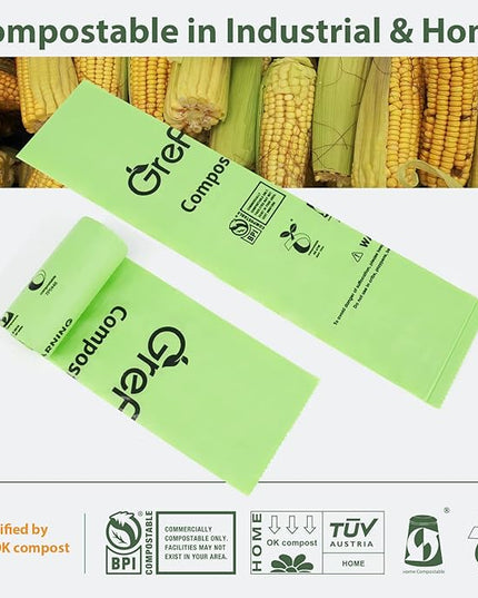 GreFusion Compostable Trash Bags for Kitchen Compost Bin 1.2 Gallon,150 Count,Compost Bags Small for Food Scrap Waste Bags for Countertop Bin Certified by BPI,ASTM D6400 and OK Compost