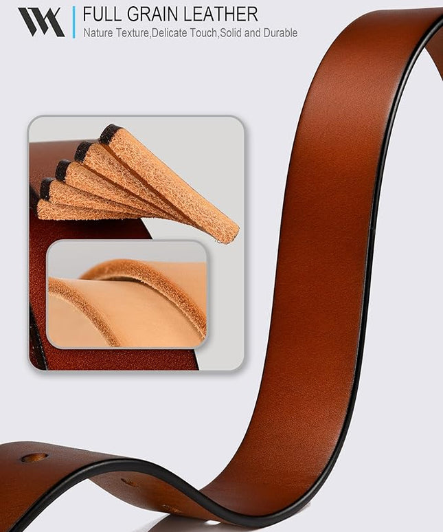 WOLFANT 1.5" Top Full Grain Leather Belt for Men in Gift Box,100% Italian Real Solid Leather