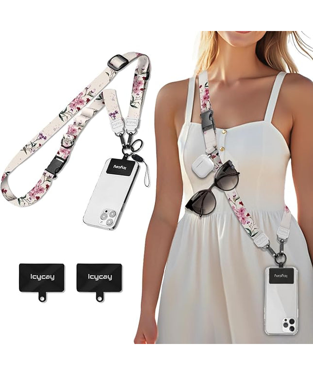 Phone Lanyard Crossbody, Bloom Floral Cell Phone Strap for Around The Neck Adjustable, Flower Teacher Anti Theft Cute Lanyard for iPhone Case ID Holder Keys Accessories Travel Essential