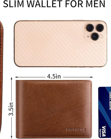 Sigtrenx Leather Wallets for Men, Genuine Leather Mens Wallets Bifold Rfid Blocking with 2 ID Windows
